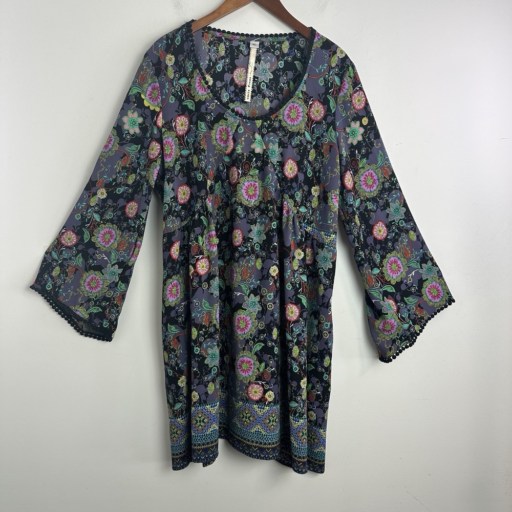 Uncle Frank Made in USA Boho Floral Paisley‎ A-Line Dress  Black Womens XL